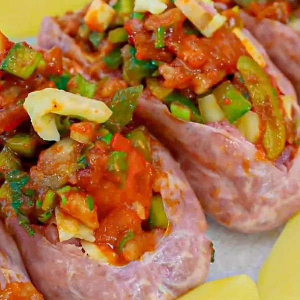 Linguiça recheada forno para o almoco: Rapido, nutritivo e que agrada todo mundo